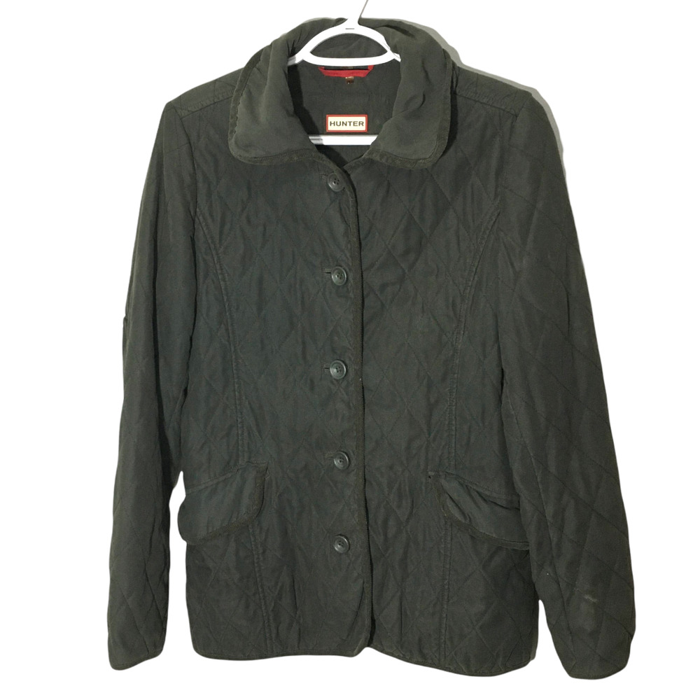 Hunter Women's Classic Quilted Front Button Jacket Size 4 Green Long Sleeve